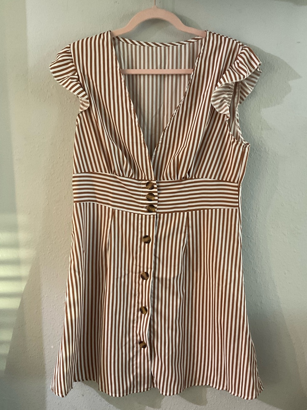 SHEIN Beige and White Striped Dress